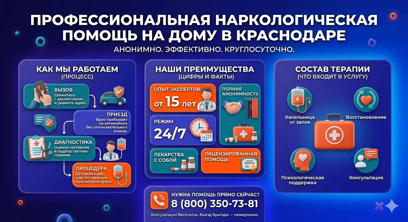 Инфографика о принципах лечения алкоголизма на дому в Дубовке: этапы вызова нарколога, преимущества анонимной детоксикации и состав медицинской помощи.